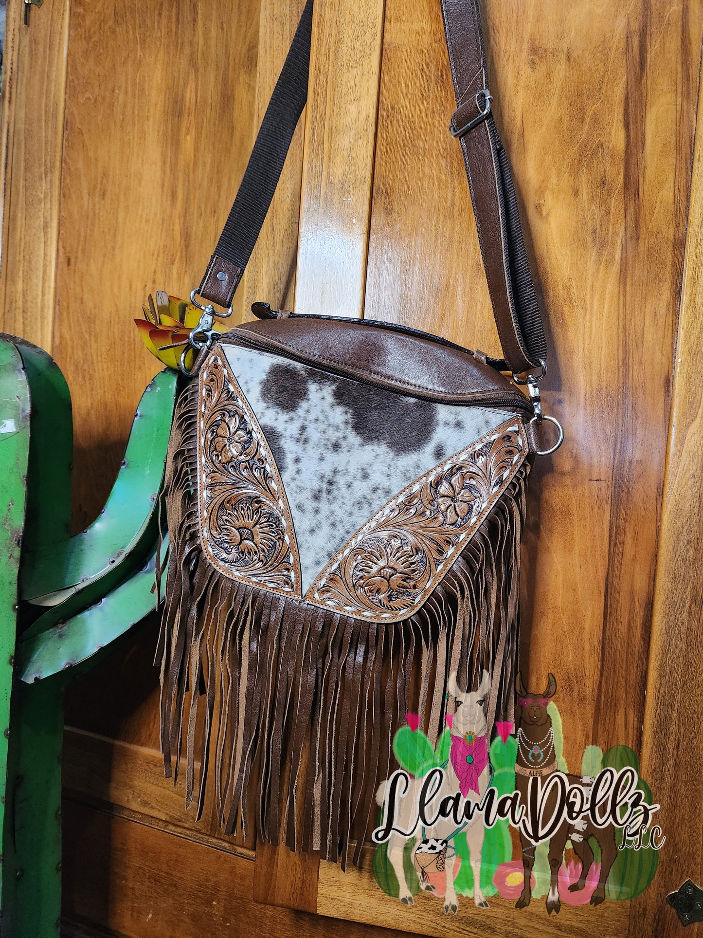 Brown Tooled Leather Sling Bag