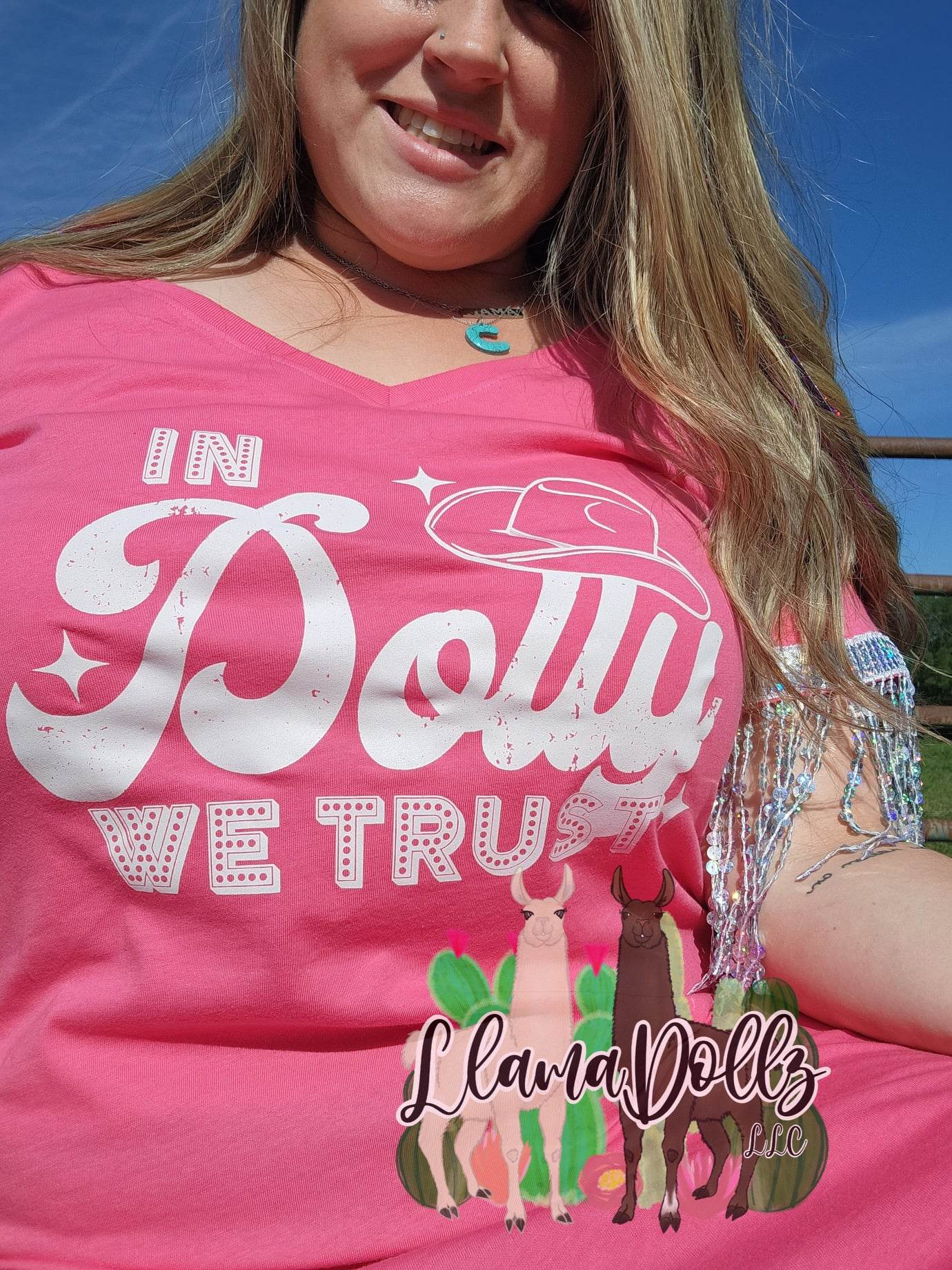 In Dolly We Trust Sequin Fringe Sleeve Tshirt Dress