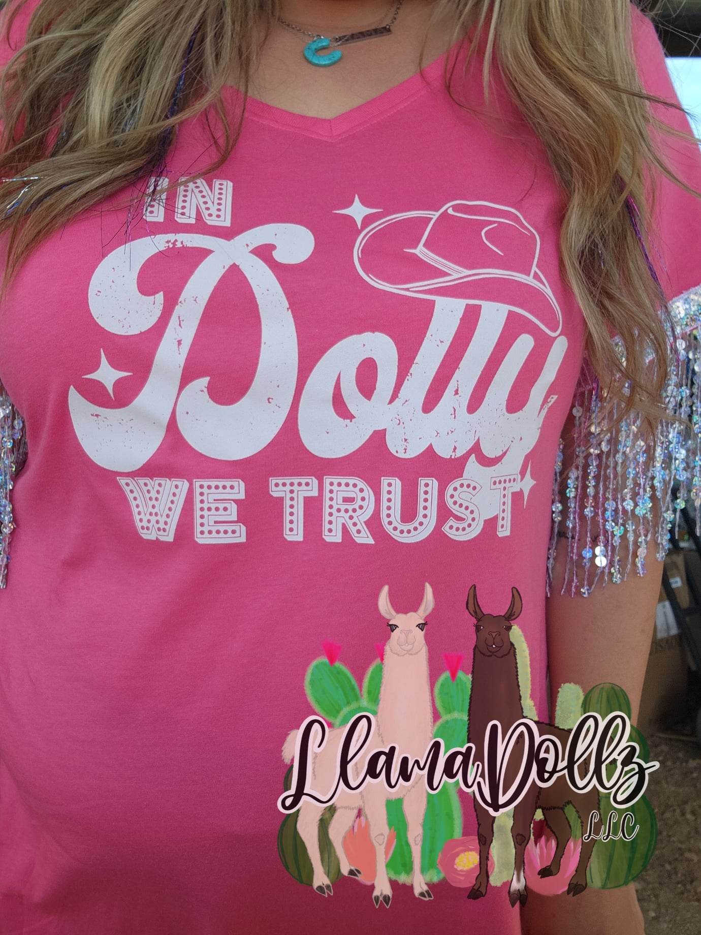 In Dolly We Trust Sequin Fringe Sleeve Tshirt Dress
