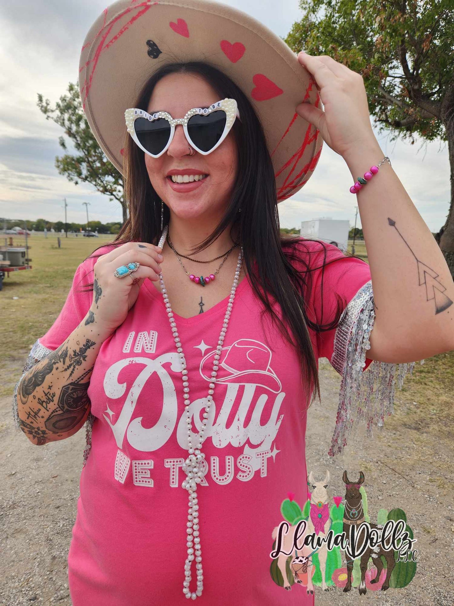 In Dolly We Trust Sequin Fringe Sleeve Tshirt Dress