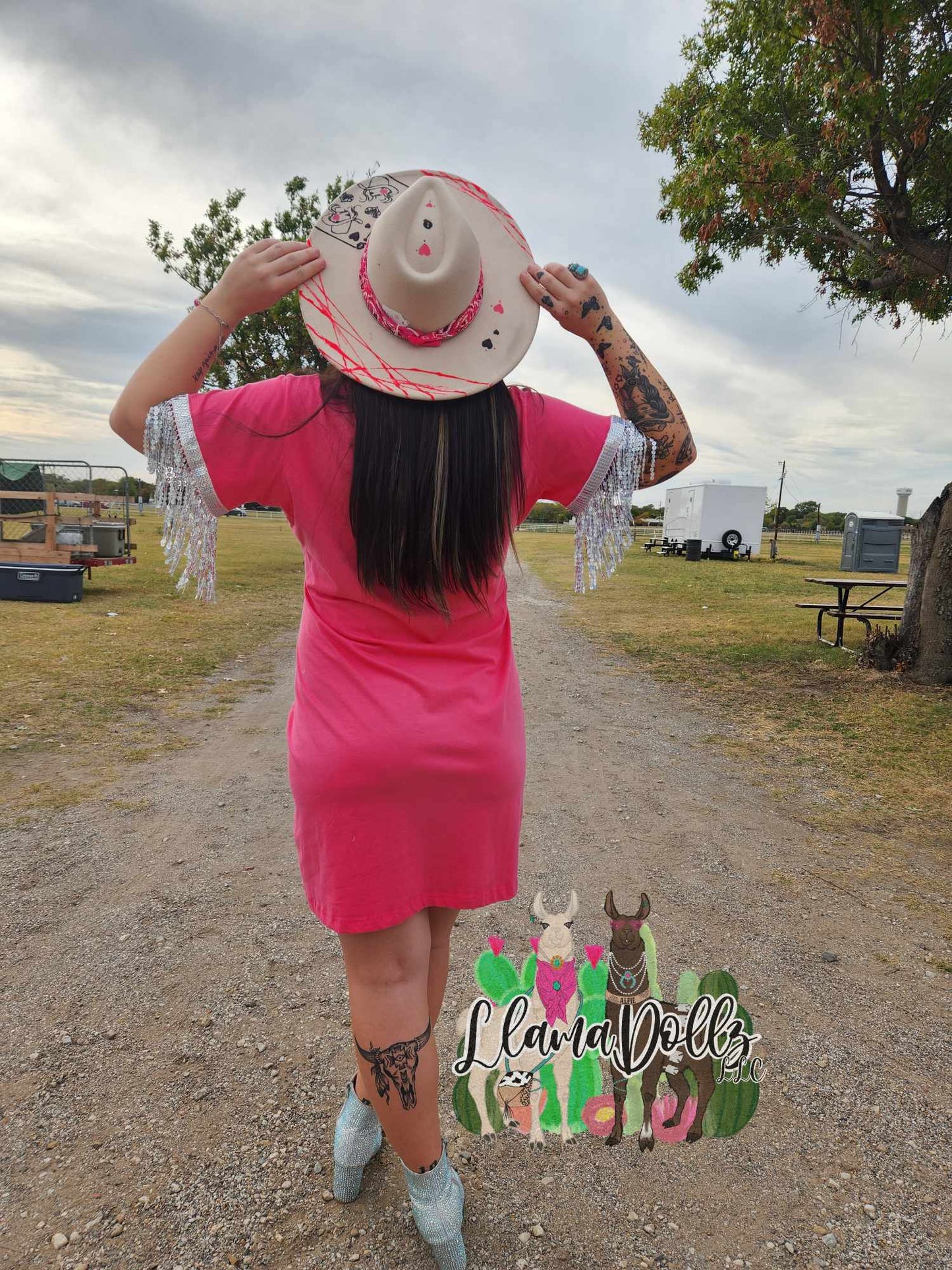 In Dolly We Trust Sequin Fringe Sleeve Tshirt Dress